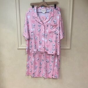 New! Munki Munki Peanuts Snoopy Candy Stripe Pajama Set XL